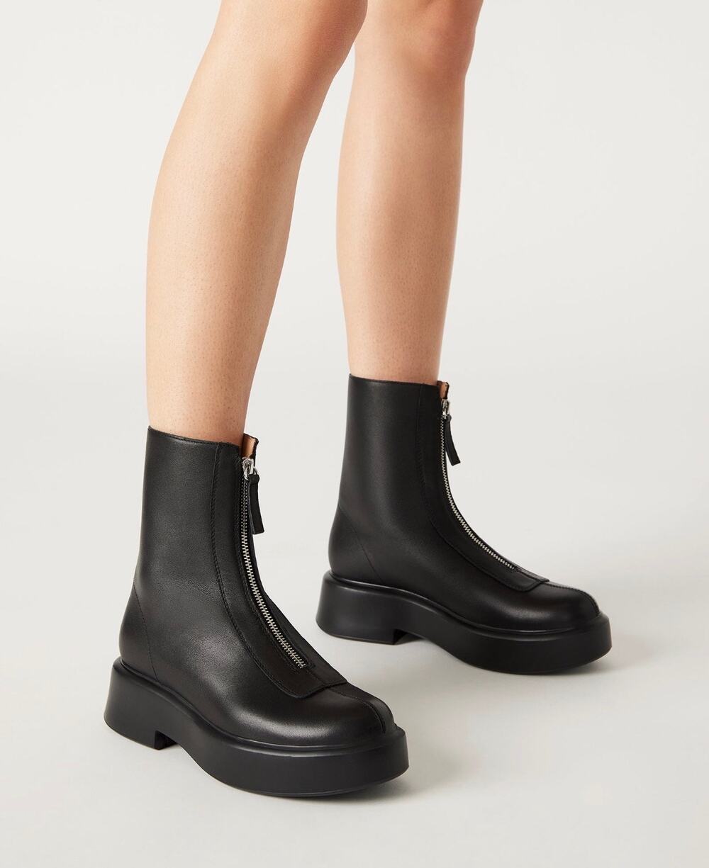 Steve Madden Jones Black Leather Front Zip Platform Boots Size 7